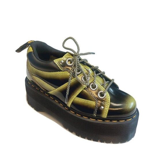 Dr Martens 5i Womens Sz 6 Quad Max Distressed Leather Platform Shoes Lime Green - Picture 1 of 8